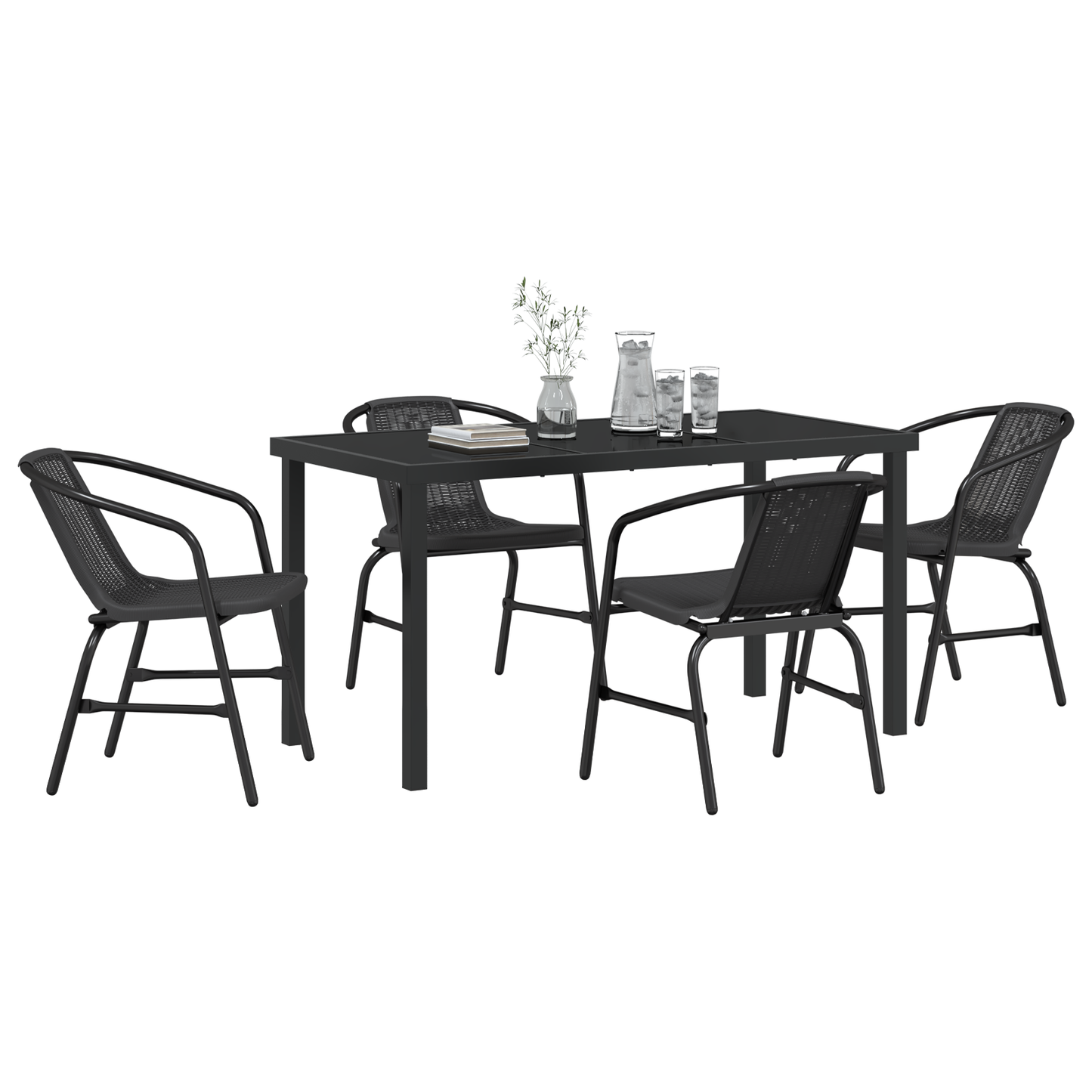 5 Piece Garden Dining Set Black Poly Rattan