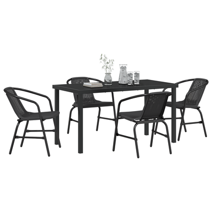 5 Piece Garden Dining Set Black Poly Rattan