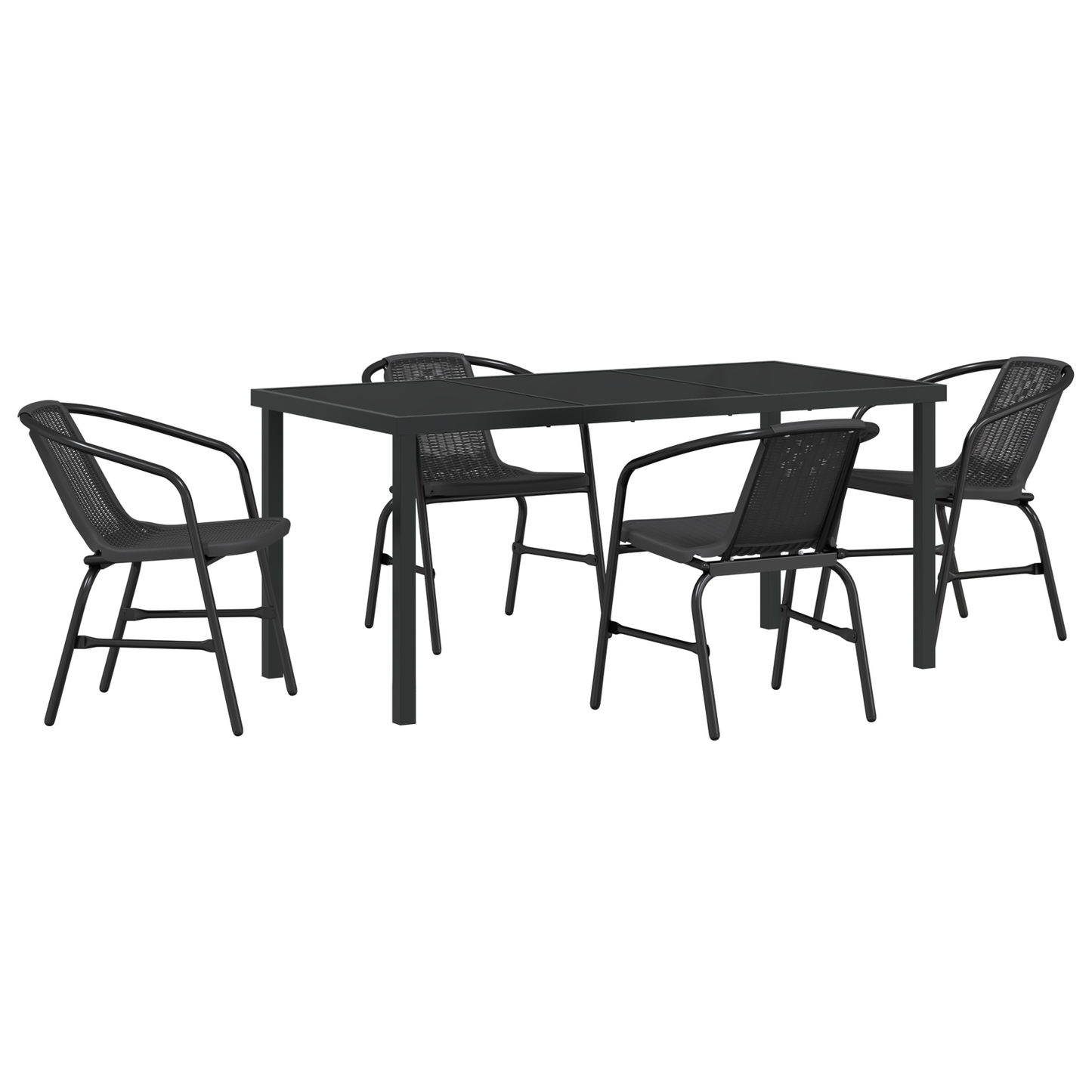 5 Piece Garden Dining Set Black Poly Rattan