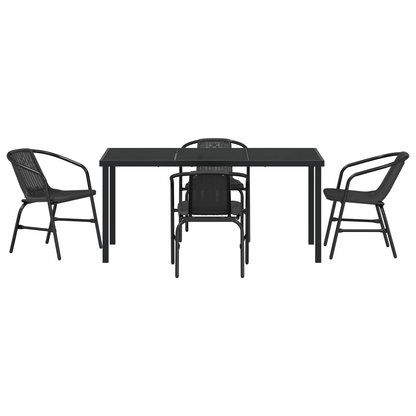 5 Piece Garden Dining Set Black Poly Rattan
