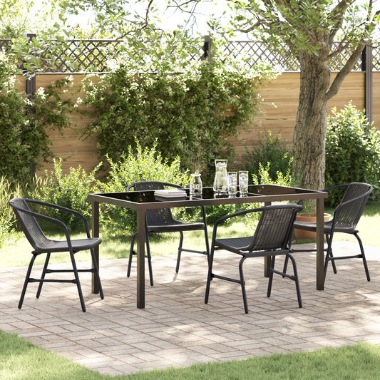 5 Piece Garden Dining Set Black Poly Rattan
