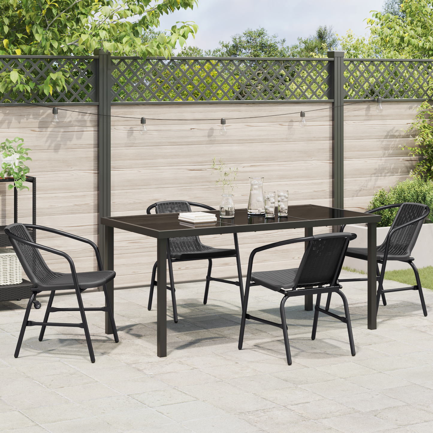 5 Piece Garden Dining Set Black Poly Rattan