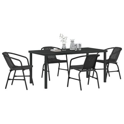 5 Piece Garden Dining Set Black Poly Rattan