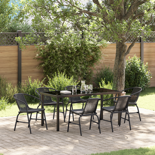 7 Piece Garden Dining Set Black Poly Rattan