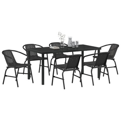 7 Piece Garden Dining Set Black Poly Rattan