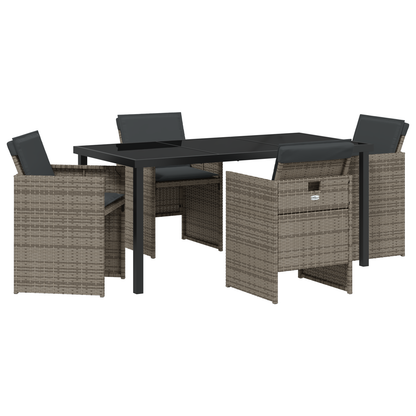 5 Piece Garden Dining Set with Cushions Grey Poly Rattan