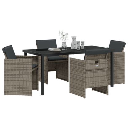 5 Piece Garden Dining Set with Cushions Grey Poly Rattan
