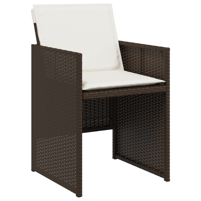 5 Piece Garden Dining Set with Cushions Brown Poly Rattan