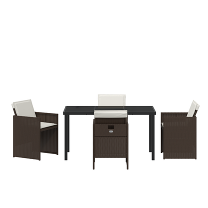 5 Piece Garden Dining Set with Cushions Brown Poly Rattan