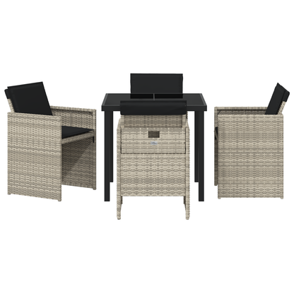 5 Piece Garden Dining Set with Cushions Light Grey Poly Rattan