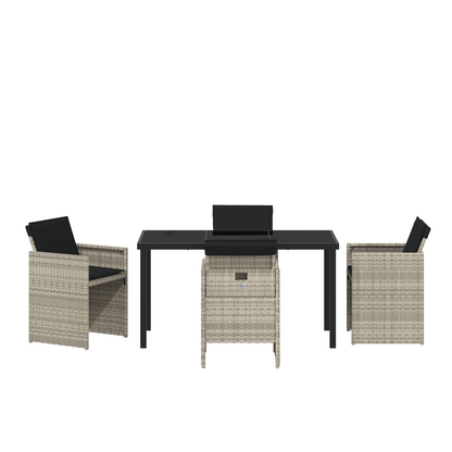 5 Piece Garden Dining Set with Cushions Light Grey Poly Rattan