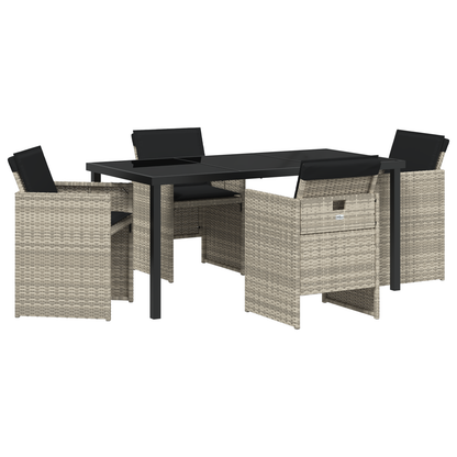 5 Piece Garden Dining Set with Cushions Light Grey Poly Rattan