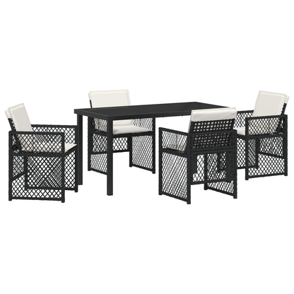 5 Piece Garden Dining Set with Cushions Black Poly Rattan
