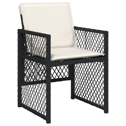5 Piece Garden Dining Set with Cushions Black Poly Rattan