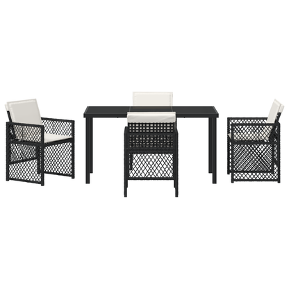 5 Piece Garden Dining Set with Cushions Black Poly Rattan