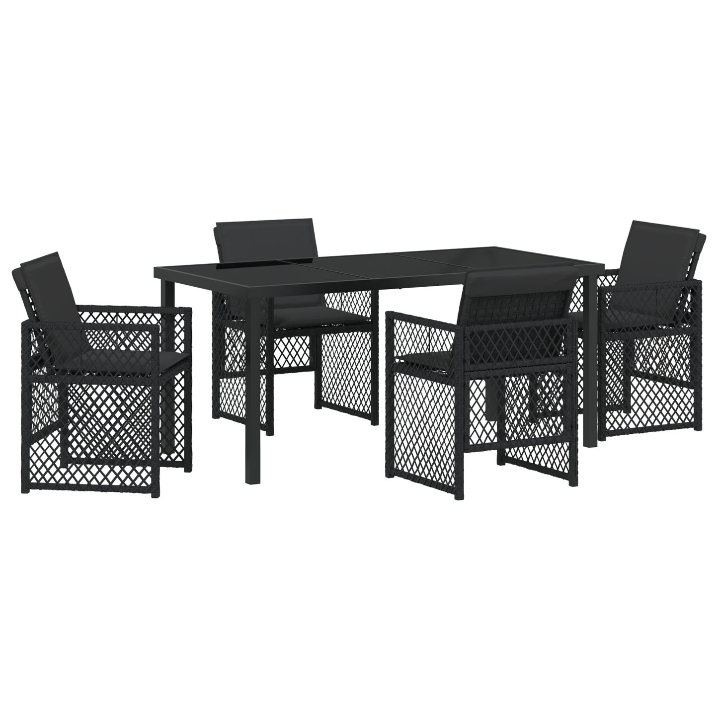 5 Piece Garden Dining Set with Cushions Black Poly Rattan