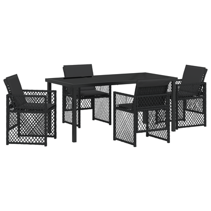 5 Piece Garden Dining Set with Cushions Black Poly Rattan