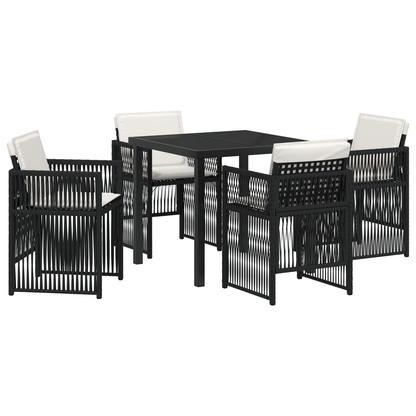 5 Piece Garden Dining Set with Cushions Black Poly Rattan