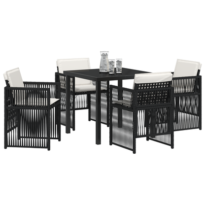 5 Piece Garden Dining Set with Cushions Black Poly Rattan