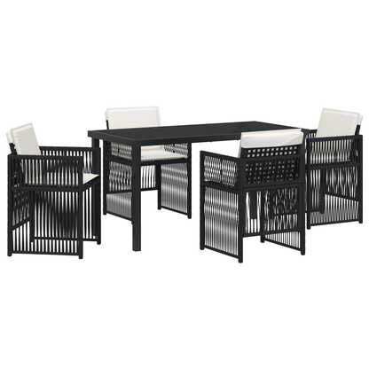 5 Piece Garden Dining Set with Cushions Black Poly Rattan