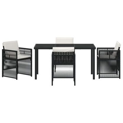 5 Piece Garden Dining Set with Cushions Black Poly Rattan