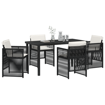 5 Piece Garden Dining Set with Cushions Black Poly Rattan