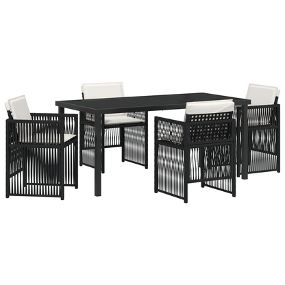 5 Piece Garden Dining Set with Cushions Black Poly Rattan