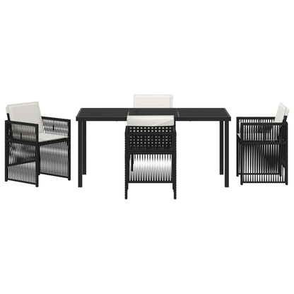 5 Piece Garden Dining Set with Cushions Black Poly Rattan
