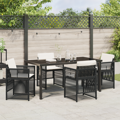 5 Piece Garden Dining Set with Cushions Black Poly Rattan