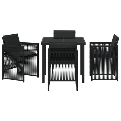 5 Piece Garden Dining Set with Cushions Black Poly Rattan
