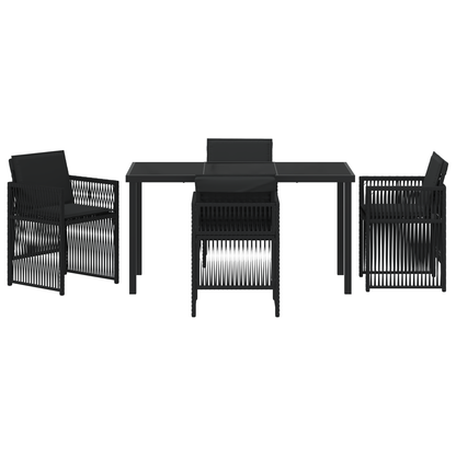 5 Piece Garden Dining Set with Cushions Black Poly Rattan