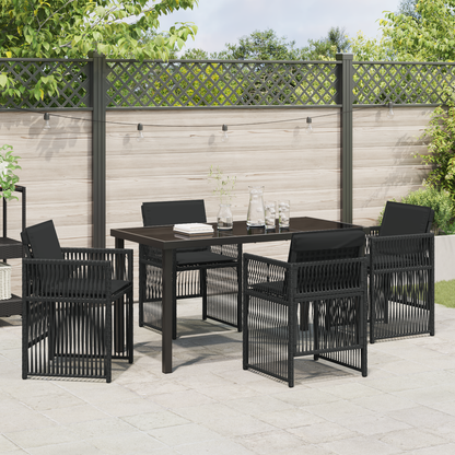 5 Piece Garden Dining Set with Cushions Black Poly Rattan