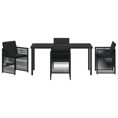 5 Piece Garden Dining Set with Cushions Black Poly Rattan