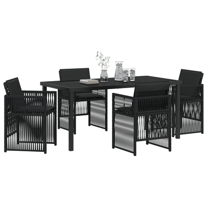 5 Piece Garden Dining Set with Cushions Black Poly Rattan