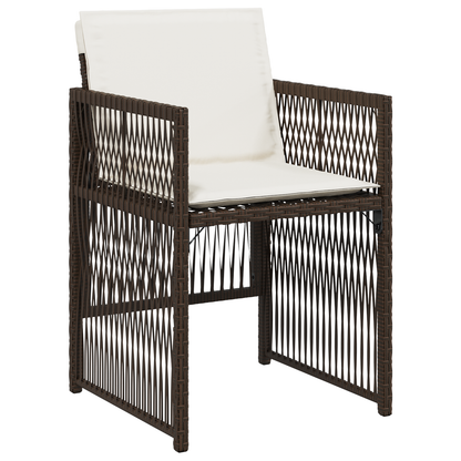 5 Piece Garden Dining Set with Cushions Brown Poly Rattan
