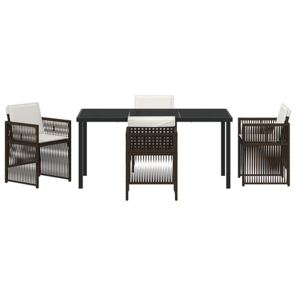 5 Piece Garden Dining Set with Cushions Brown Poly Rattan
