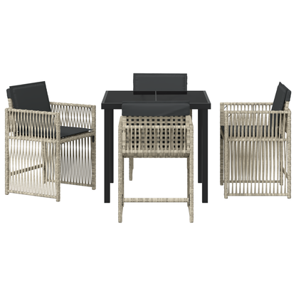 5 Piece Garden Dining Set with Cushions Light Grey Poly Rattan