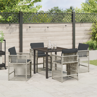 5 Piece Garden Dining Set with Cushions Light Grey Poly Rattan