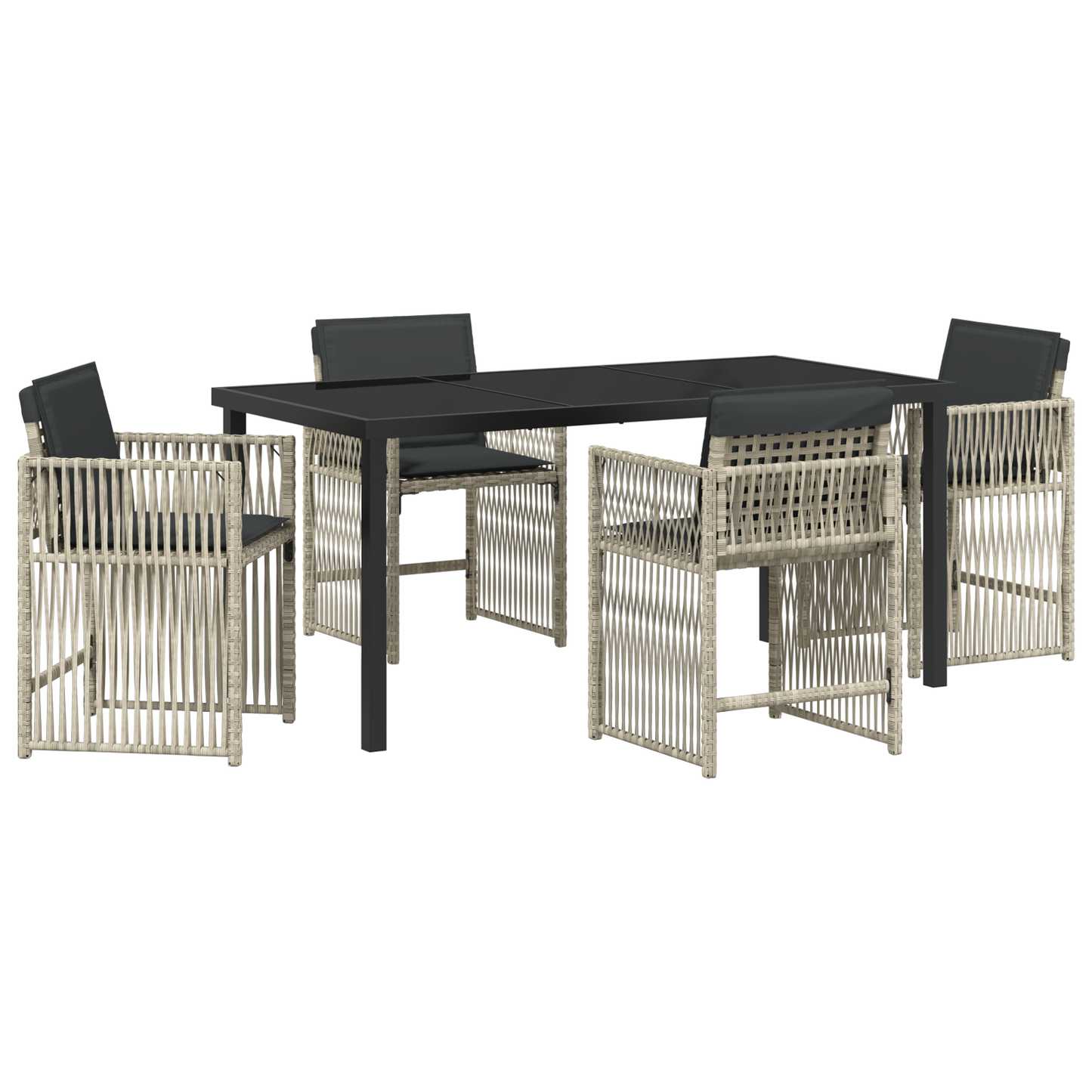 5 Piece Garden Dining Set with Cushions Light Grey Poly Rattan