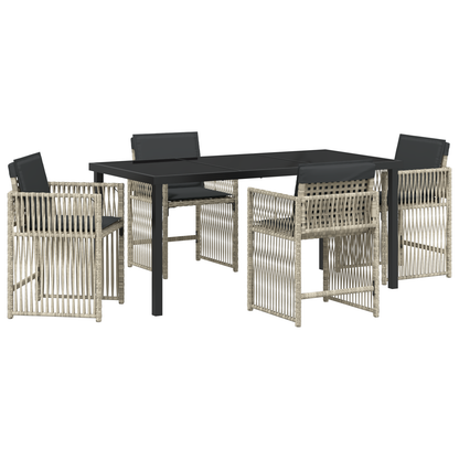 5 Piece Garden Dining Set with Cushions Light Grey Poly Rattan