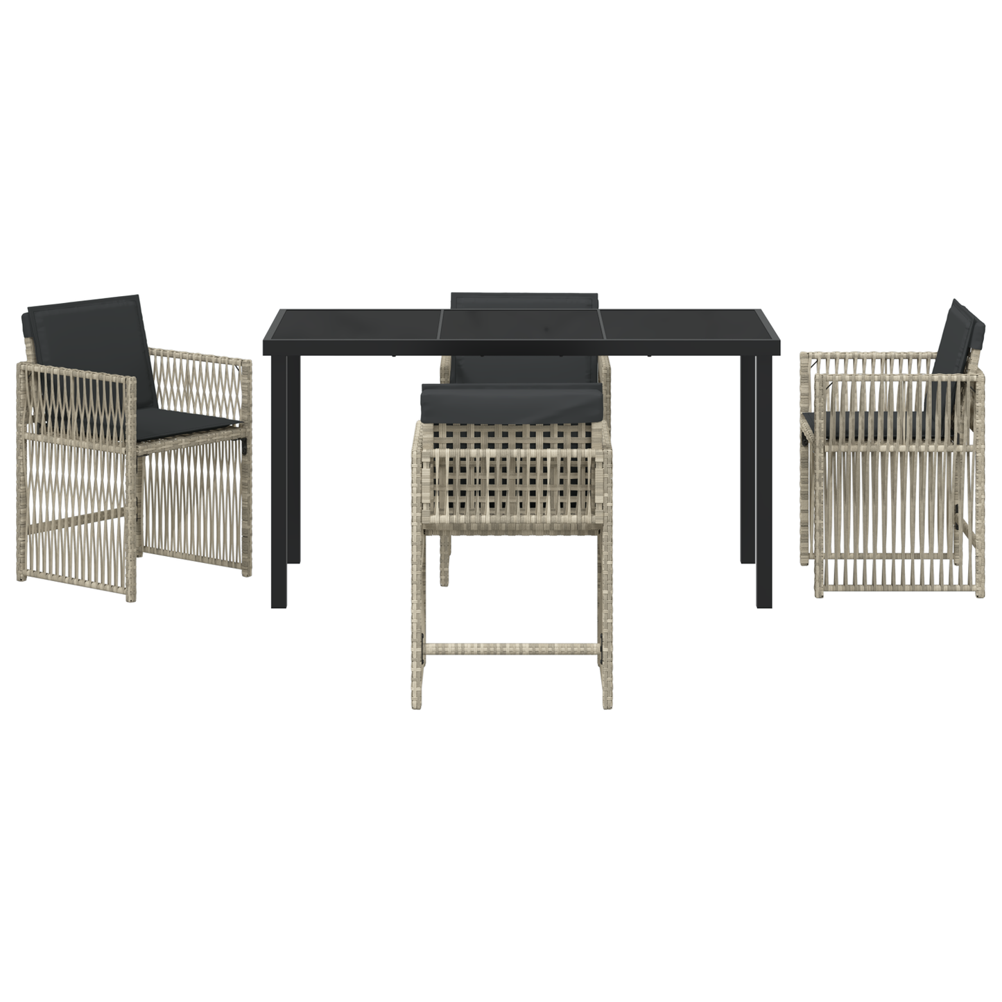 5 Piece Garden Dining Set with Cushions Light Grey Poly Rattan