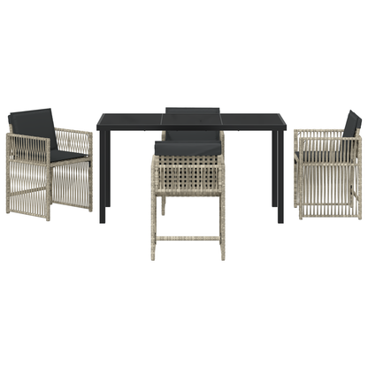 5 Piece Garden Dining Set with Cushions Light Grey Poly Rattan