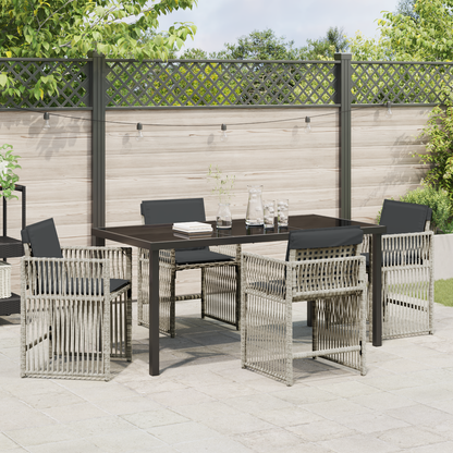 5 Piece Garden Dining Set with Cushions Light Grey Poly Rattan