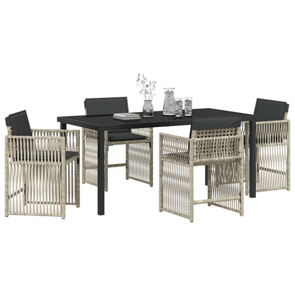 5 Piece Garden Dining Set with Cushions Light Grey Poly Rattan