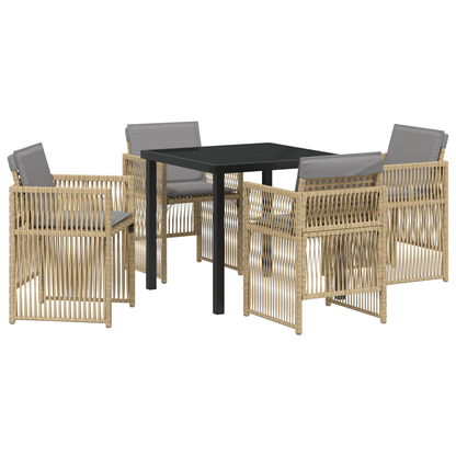 5 Piece Garden Dining Set with Cushions Beige Poly Rattan