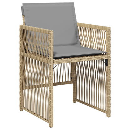 5 Piece Garden Dining Set with Cushions Beige Poly Rattan