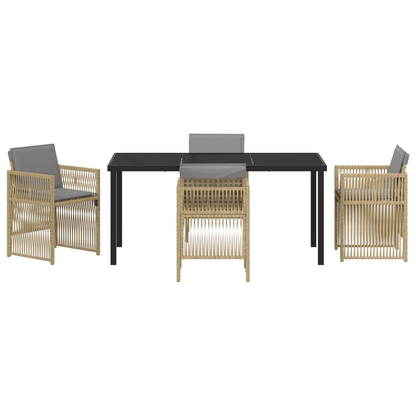 5 Piece Garden Dining Set with Cushions Beige Poly Rattan