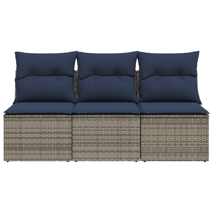 Garden Sofa Dark Blue Rattan, Polyester Large