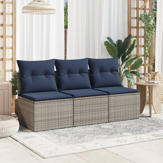 Garden Sofa Dark Blue Rattan, Polyester Large