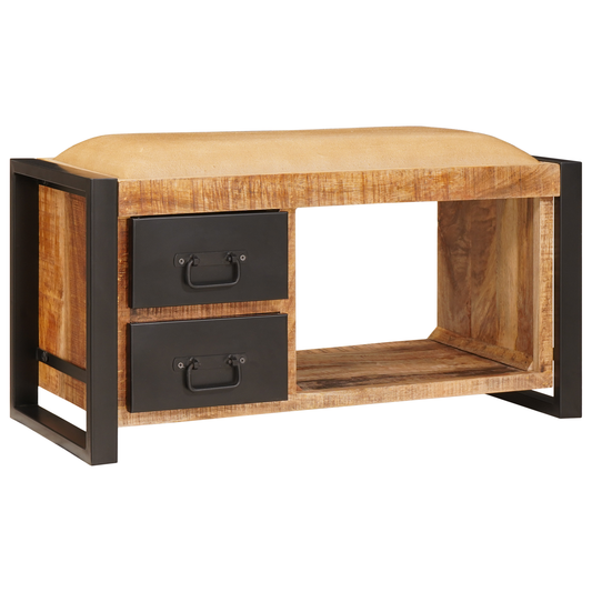 Storage Bench with Canvas 80x35x40 cm Solid Rough Wood Mango